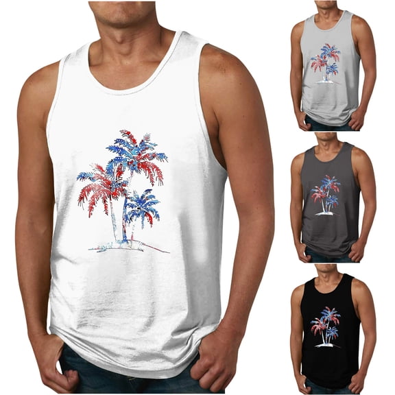 WREESH Patriotic Summer Tops Men's Sleeveless Crew Neck Tank Top with Graphic Print T-Shirts Dark Gray