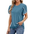thumbnail image 1 of WREESH Petal Sleeve Tunic Top Women's Dressy Casual Round Neck Solid Color Fashion Top Dark Blue, 1 of 5