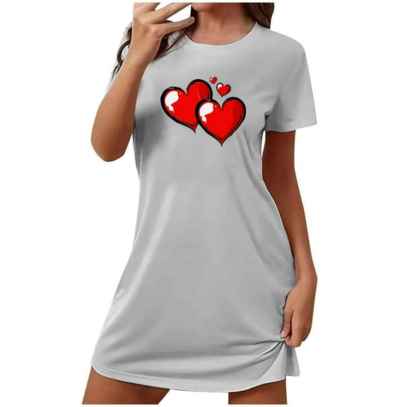 WREESH Plus Size Sleepshirts Women's Nightshirt Soft Nightgowns Short Sleeve Dress Sleepwear (S-2Xl) Gray