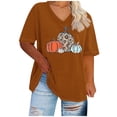 thumbnail image 1 of WREESH Plus Size Women Thanksgiving Shirt Pumpkin Graphic Graphic Tees Casual Short Sleeve V Neck T Shirts Fall Tops Orange, 1 of 5