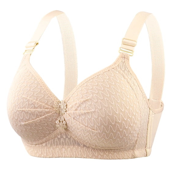 WREESH Push-Up Bra Full-Figure Bra Middle Aged and Elderly Bras No Underwire Bras Wireless Brass Large Size Underwear Front Button Style Bra Comfortable Bra Underwear Beige