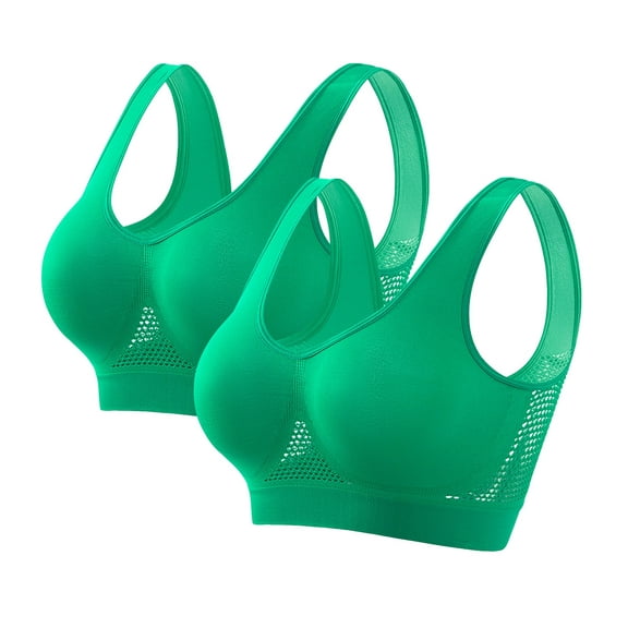WREESH Seamless Sports Bras for Women 2 Pack Wirefree Yoga Bra High Impact No Underwire Padded Breathable Cool Bras Green