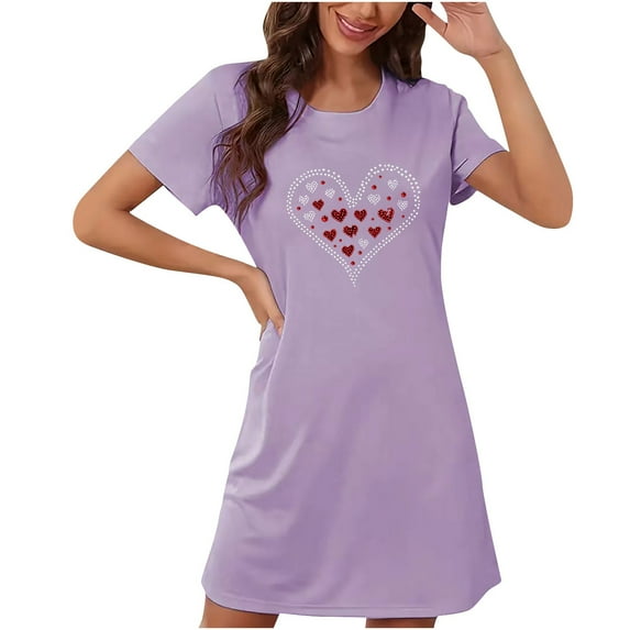 WREESH Short Sleeve Nightgown Basic Plus Size Sleepshirts for Women's Cozy and Casual Sleepwear Purple