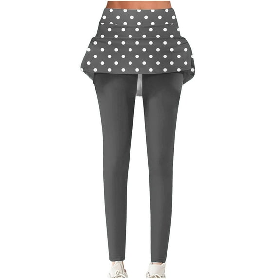 WREESH Skirted Leggings for Women Polka Dot Printed Athletic Tennis Skirt with Leggings for Yoga Running Workouts Gray