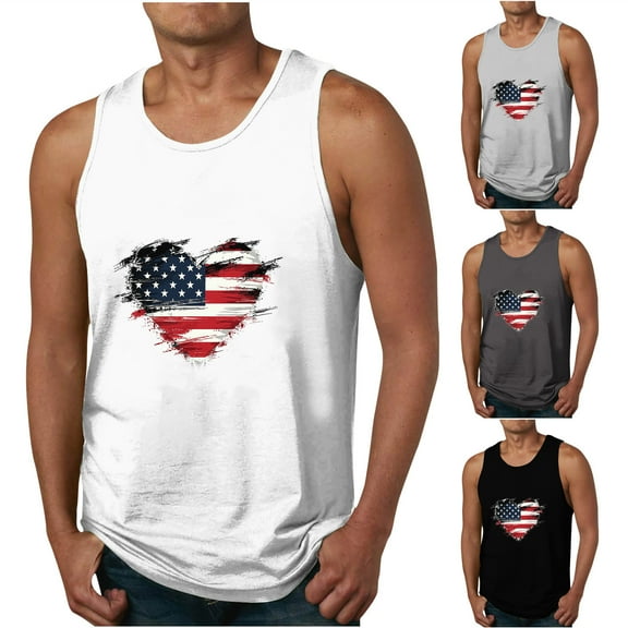 WREESH Sleeveless Crew Neck T-Shirt Men's Casual Tank Tops Sportswear 4th of July Shirts Black