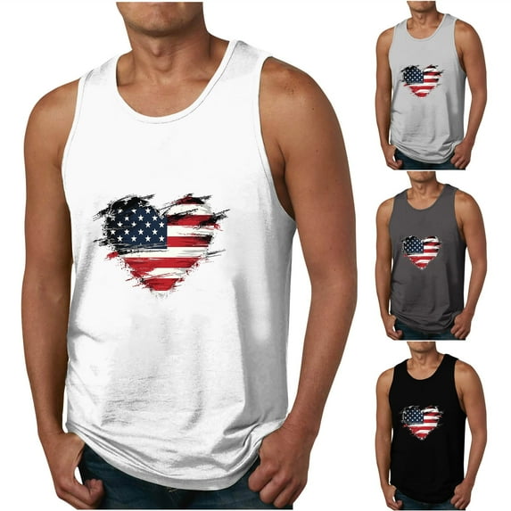 WREESH Sleeveless Crew Neck T-Shirt Men's Casual Tank Tops Sportswear 4th of July Shirts Dark Gray