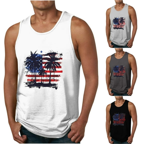 WREESH Sleeveless Crew Neck T-Shirt for Men Graphic Print Tank Tops Perfect for Summer and Workouts Dark Gray