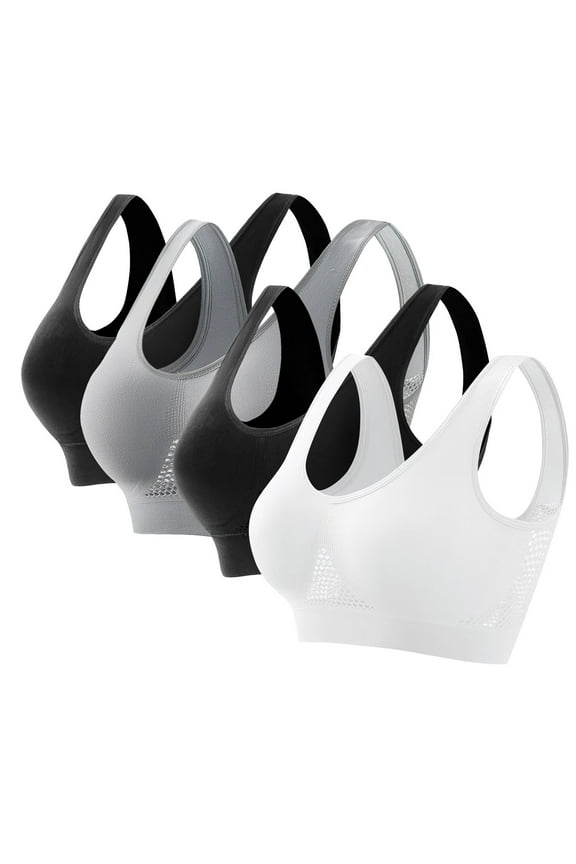 Sports Bras for Women 4 Pack Seamless Comfortable Yoga Bra High Impact No Underwire Wirefree Bras Black