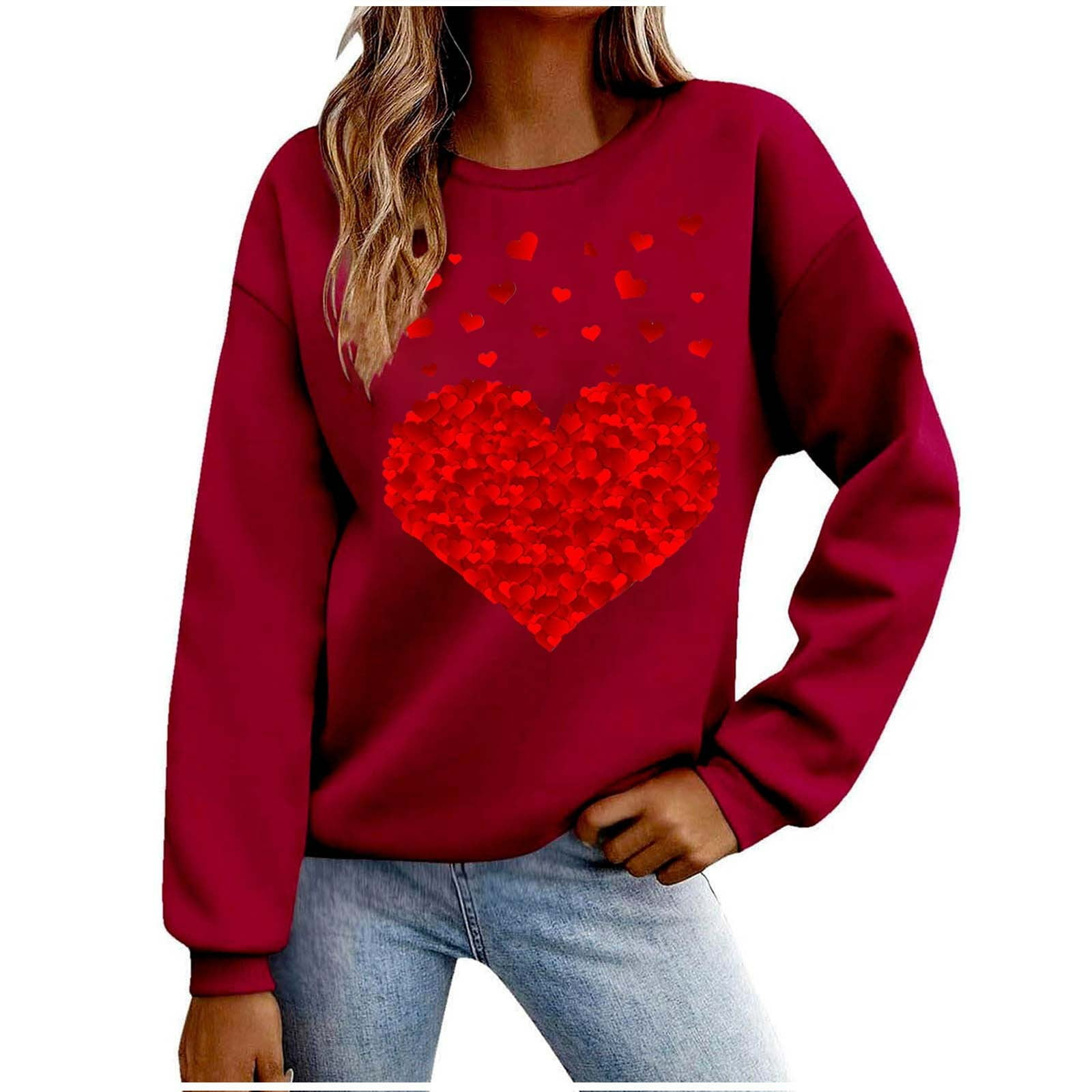 Spring Pullover WREESH Sweatshirts for Womens Oversized Crewneck Pullover Heart Graphic ...