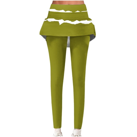 WREESH Tennis Skirted Leggings for Women Striped Athletic Skirt with Leggings Yoga Running Skirts Green