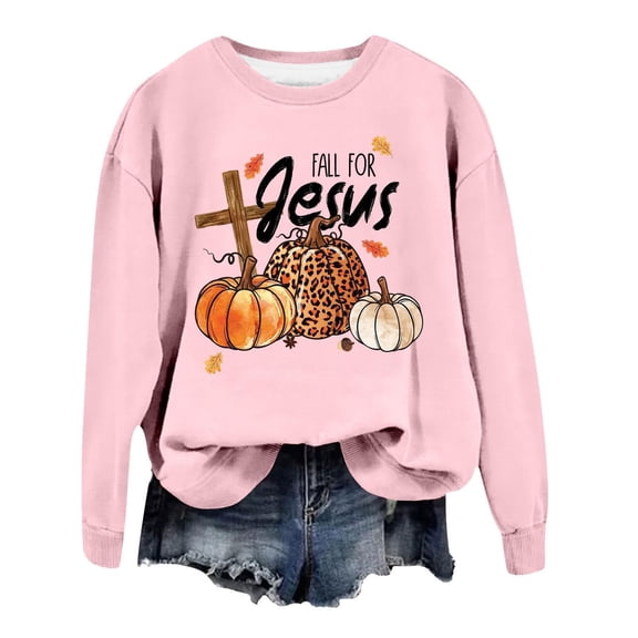 WREESH Thanksgiving Shirts Trendy Fall Sweatshirts for Women 2025, Letter Pumpkin Printed Crewneck Sweatshirts, Loose Casual Pullover Tops Teen Girl Clothes Pink