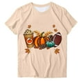 thumbnail image 1 of WREESH Thanksgiving Shirts for Women Casual Crew Neck Tees Short Sleeve Graphic T-Shirts Fall Tops 2025 Beige, 1 of 4