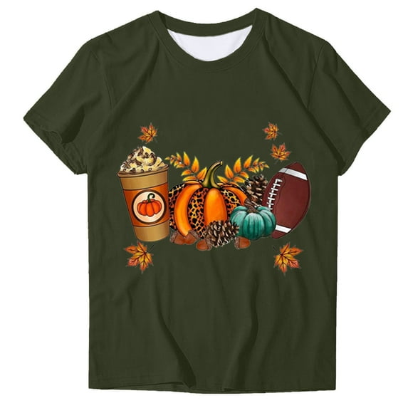 WREESH Thanksgiving Shirts for Women Casual Crew Neck Tees Short Sleeve Graphic T-Shirts Fall Tops 2025 Olive Green