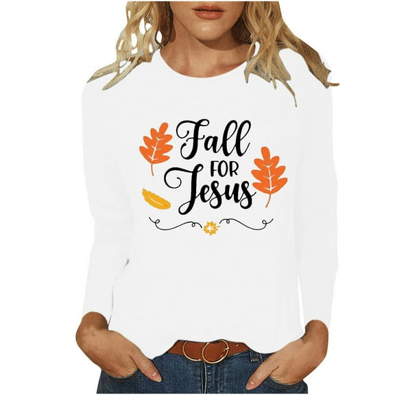 WREESH Thanksgiving Shirts for Women Long Sleeve V Neck T Shirts Letter Graphic Printed Tees Blouses Casual Fall Tops 2025 White