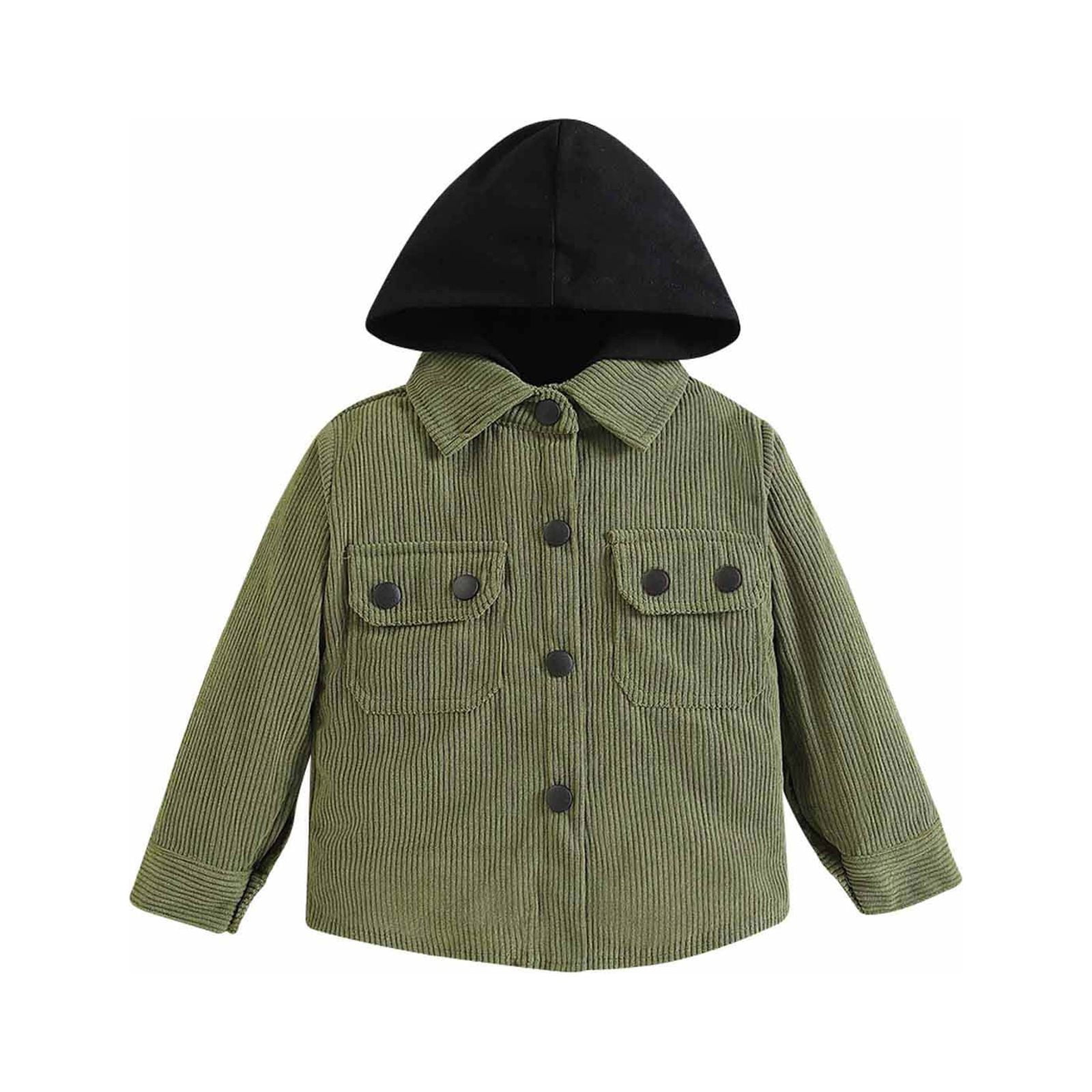 WREESH Toddler Baby Boy Girl Corduroy Shacket Jacket Color Block Hooded ...