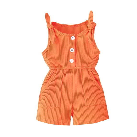 WREESH Toddler Baby Girls Rompers New Summer Bow-Strap Casual Sports Comfort Onesie Sleeveless Orange