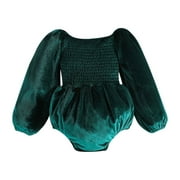 WREESH Toddler Baby Romper Girl My First Christmas Dress Velvet Jumpsuit Smocked Fall Winter Dress Christmas Birthday Dress Green