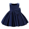 thumbnail image 1 of WREESH Toddler Girls Formal Dress Prom Dress Solid Color Satin Embroidery Rhinestone Bowknot Birthday Party Gown Long Dresses Navy, 1 of 10