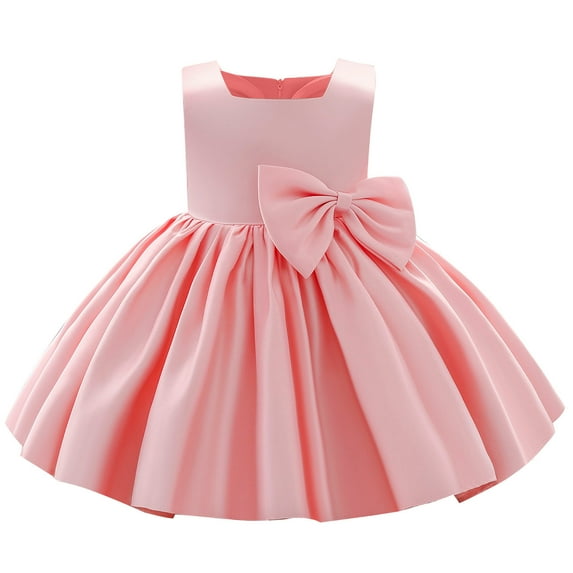 WREESH Toddler Girls Formal Dress Prom Dress Solid Color Satin Embroidery Rhinestone Bowknot Birthday Party Gown Long Dresses Pink