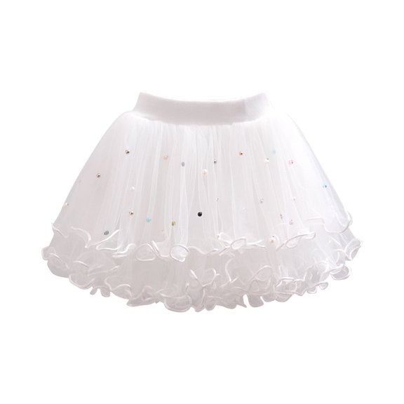 WREESH Toddler Girls Princess Tutu Tulle Skirt Pearl Sequins Cute Party Dance Skirt Splice Net Yarn Crimping Solid Color Skirt Baby Clothes White