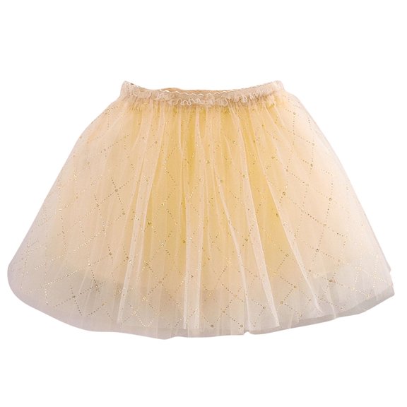WREESH Toddler Girls' Summer Mesh Puffy Skirt with Embroidery and Sequin, Elastic Waist Cake Skirt, Solid Color Layered Puff, for Ages 3-10 Yellow
