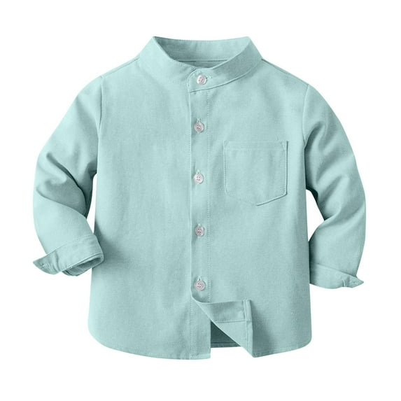 WREESH Toddler Kids Boys Shirts Spring and Summer Cute Print Long Sleeve Stand-Up Collar Long Sleeve Button Down Shirt Green