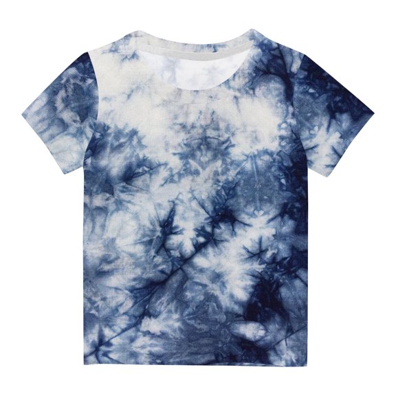 WREESH Toddler To Kids' Tie-Dye T-Shirts Short Sleeve Graphic Round Neck Tops for Boys and Girls (3-14 Years) Blue