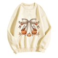 thumbnail image 1 of WREESH Trendy Fall Sweatshirts for Women 2025, Bow Printed Crewneck Sweatshirts, Loose Casual Pullover Tops Teen Girl Clothes Beige, 1 of 4