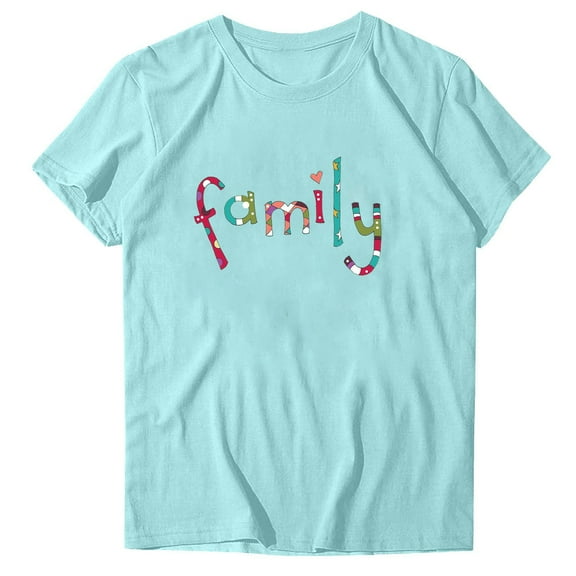 WREESH Trendy Summer Crew Neck T-Shirt for Women Fashion Print Short Sleeve Out Blouse Blue