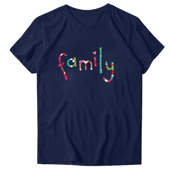 WREESH Trendy Summer Crew Neck T-Shirt for Women Fashion Print Short Sleeve Out Blouse Navy