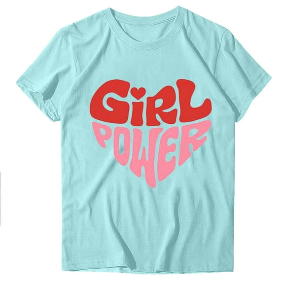 WREESH Trendy Summer Short Sleeve T-Shirts Women's Round Neck Graphic Print Tops Blue