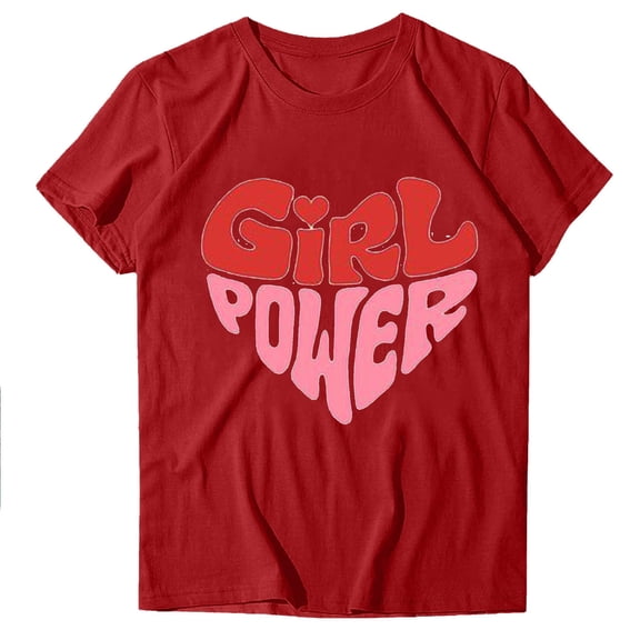 WREESH Trendy Summer Short Sleeve T-Shirts Women's Round Neck Graphic Print Tops Red