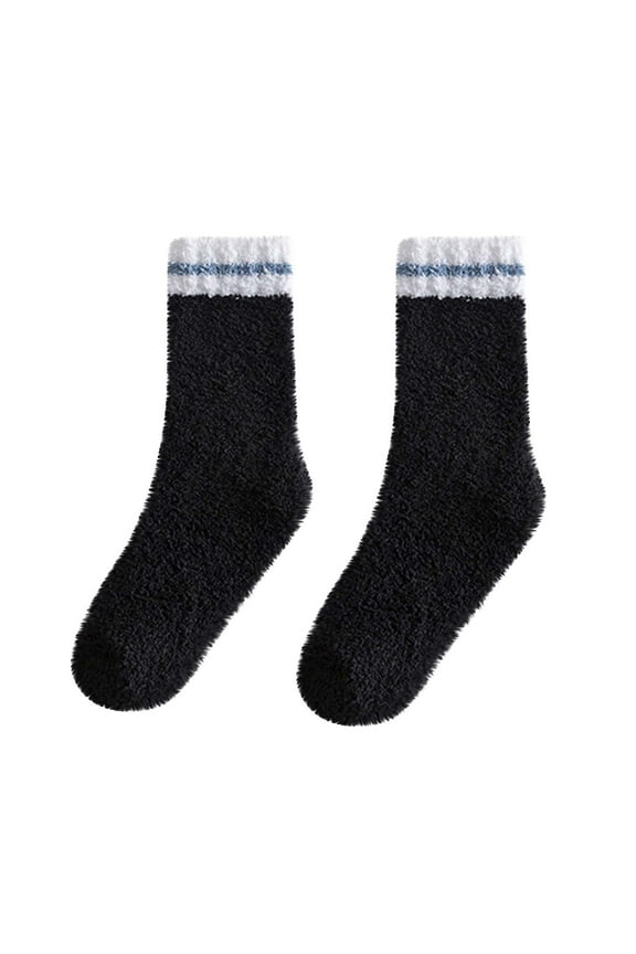 Unisex Casual Thick Warm Wool Women's Socks, Mid-Tube Floor Sleep Socks Crew Socks Black