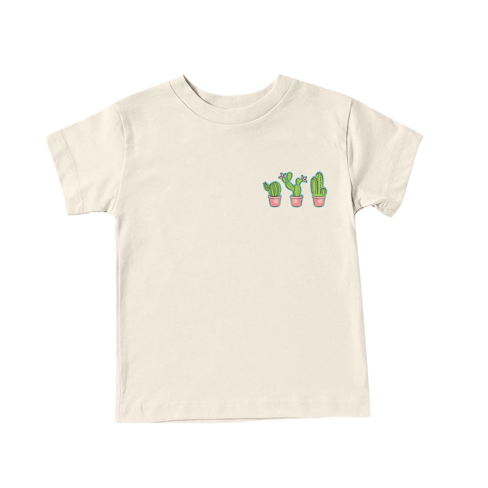 WREESH Unisex Children's Clothing Short Sleeved Round Neck Casual T-Shirts with Prints Beige