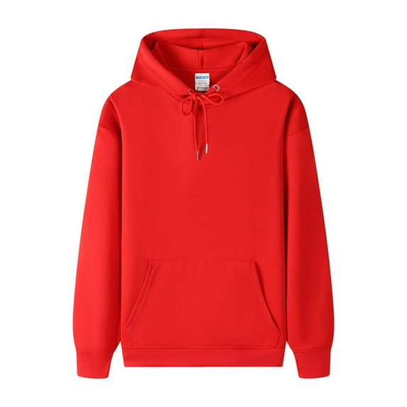 WREESH Unisex Hoodie Pullover Sweatshirts Basic Solid Jumper Shirt Winter Fashion Clothes Long Sleeve Oversized Hoodies Red