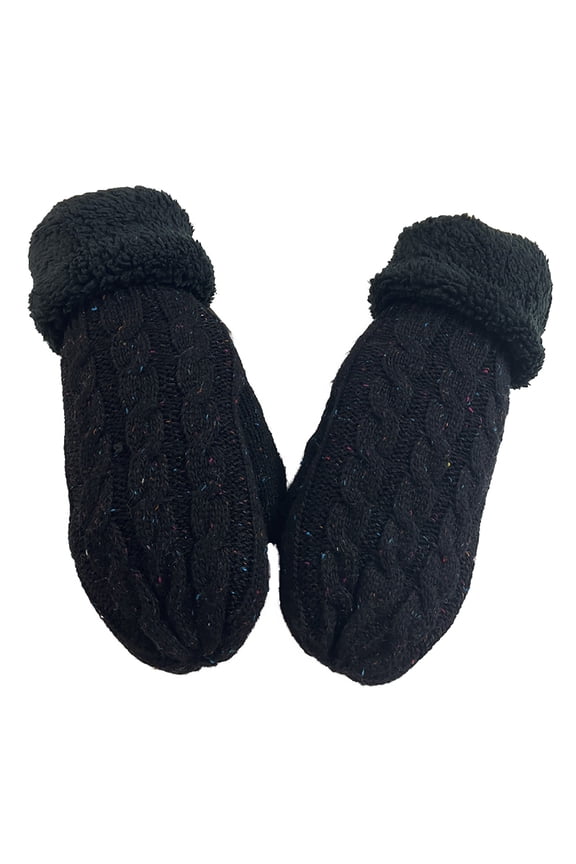 Unisex Knitted Wool Mitten Winter Gloves Outdoor Windproof, Warm, and Thickened Finger Fleece Gloves for Men and Women Black