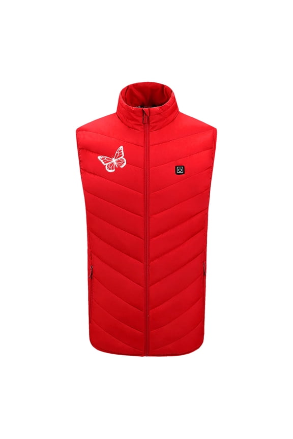 Unisex Plus Size Heated Vest Fashion Printed Vest Lightweight Stand Collar Vest Usb Intelligent Constant Temperature Control Electric Heating Jackets ?Battery Not Included Red B