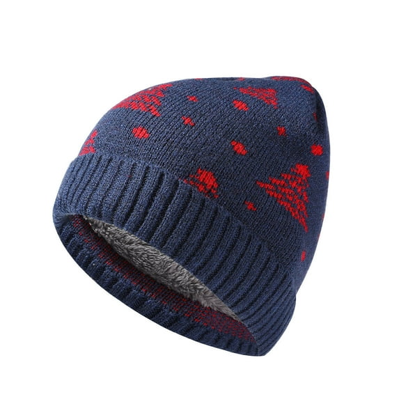 WREESH Unisex Winter Christmas Beanie Fleece Thicken Double Layer Warm Red Christmas Tree Knitted Hat Navy