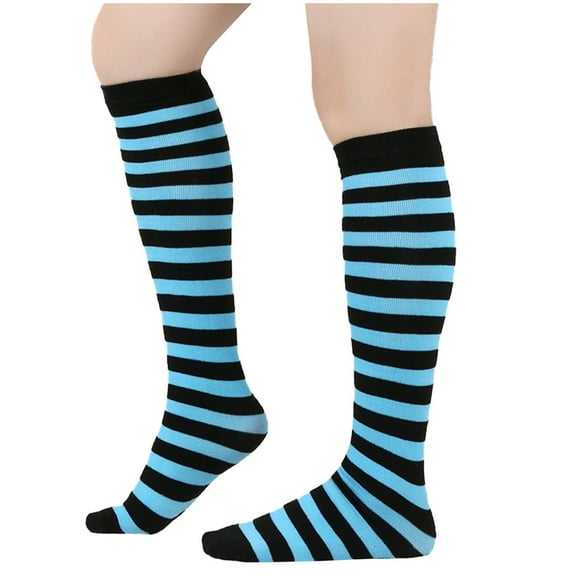 WREESH Unisex Winter Warm Striped Calf and Knee Socks, Mid-Calf Cotton Socks for Men and Women Light Blue