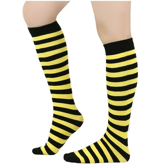 WREESH Unisex Winter Warm Striped Calf and Knee Socks, Mid-Calf Cotton Socks for Men and Women Yellow