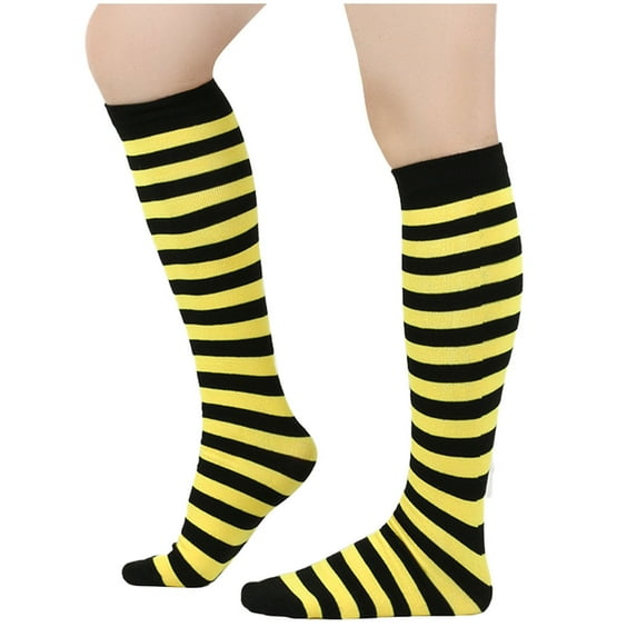 WREESH Unisex Winter Warm Striped Calf and Knee Socks, Mid-Calf Cotton Socks for Men and Women Yellow
