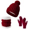 thumbnail image 1 of WREESH Winter Knitted Warm Gloves, Hats, and Scarves Set Thick Velvet, Three Piece Suit With Beanie and Neck Warmers Wine, 1 of 3