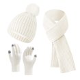 thumbnail image 1 of WREESH Winter Knitted Warm Gloves, Hats, and Scarves Set Thick Velvet, Three Piece Suit With Long Beanie White, 1 of 4