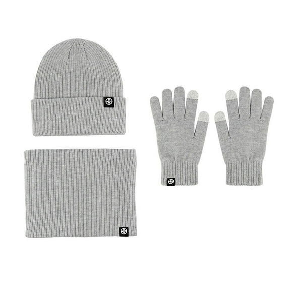 WREESH Winter Knitted Warm Gloves, Hats, and Scarves Set Thick Velvet With Beanie and Neck Warmers Gray