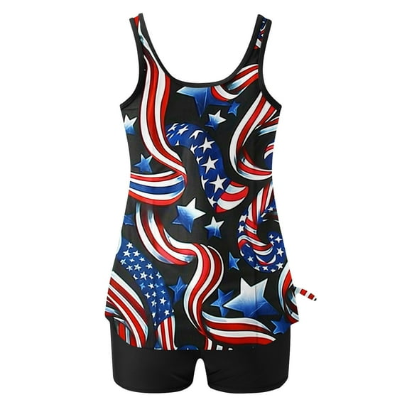 WREESH Women 4th of July Tankini Swimsuit High-Waisted Swimsuit Summer Fashion Beachwear Two Piece Bathing Suit Red