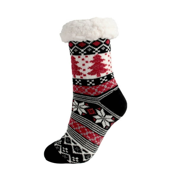 WREESH Women Fashion Christmas Stockings Long Socks Running Socks Winter Super Soft Warm Cozy Fuzzy Fleece-Lined Grippers Slipper Socks I