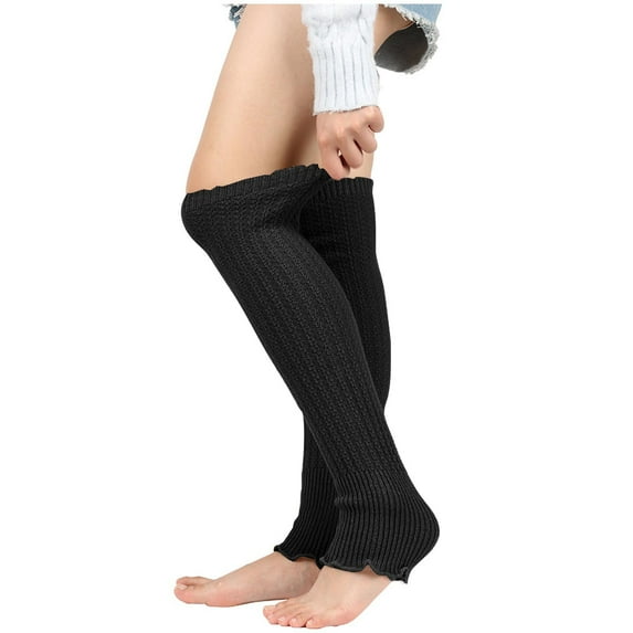 WREESH Women Fashion Leg Warmers Knit Set Woolen Warm Knitted Socks Yoga Leggings Over-The-Knee Socks Stockings Winter Heap Socks Foot Warmers Black