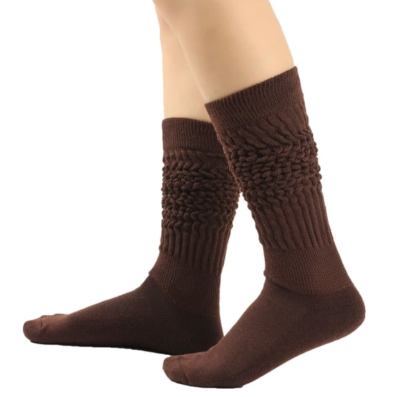 WREESH Women Fashion Long Socks Running Socks Solid Color Warm Stockings From The 1980S To 1990S, Super Long Tight Knit Pile Socks Coffee