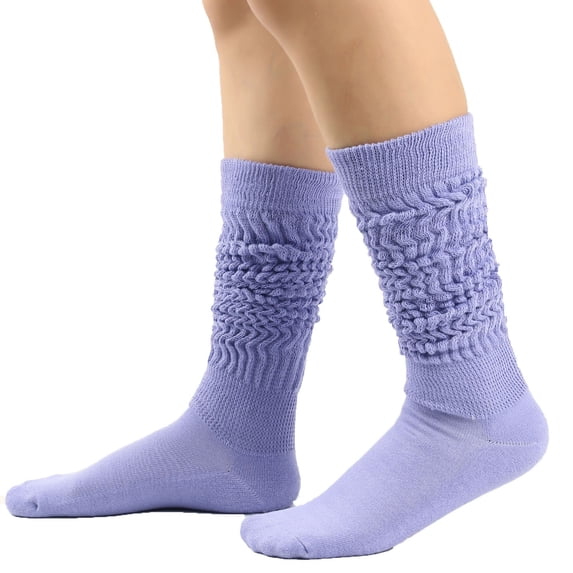 WREESH Women Fashion Long Socks Running Socks Solid Color Warm Stockings From The 1980S To 1990S, Super Long Tight Knit Pile Socks Light Blue