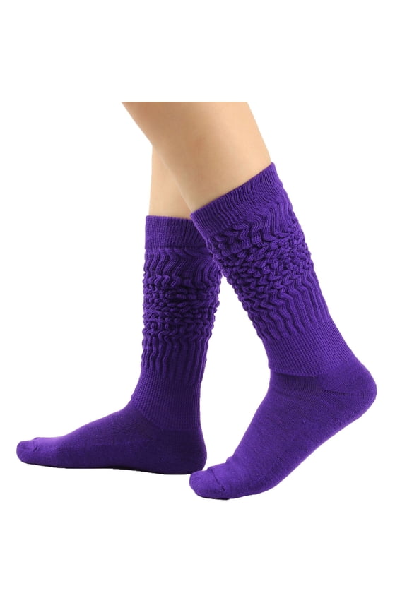 Women Fashion Long Socks Running Socks Solid Color Warm Stockings From The 1980S To 1990S, Super Long Tight Knit Pile Socks Purple
